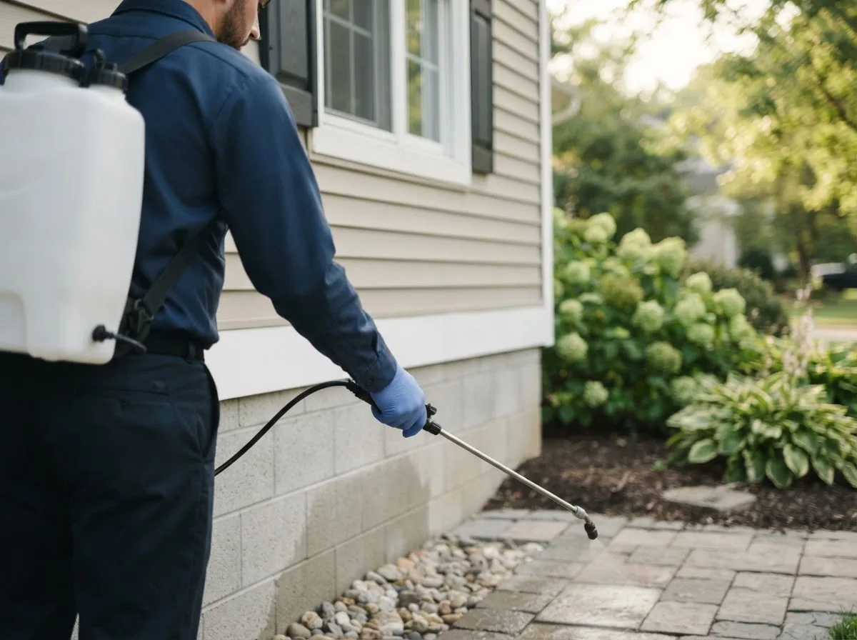 Pest control technician inspecting a home in Broadwater, NE